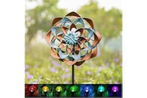 Cyan Oasis Solar Wind Spinner, Outdoor Metal Wind Spinners with Light, Windmill Decor for Yard Garden, Ideal Gifts for Birthday, Housewarming, Mother's Day, Christmas (13" W x 74" H)