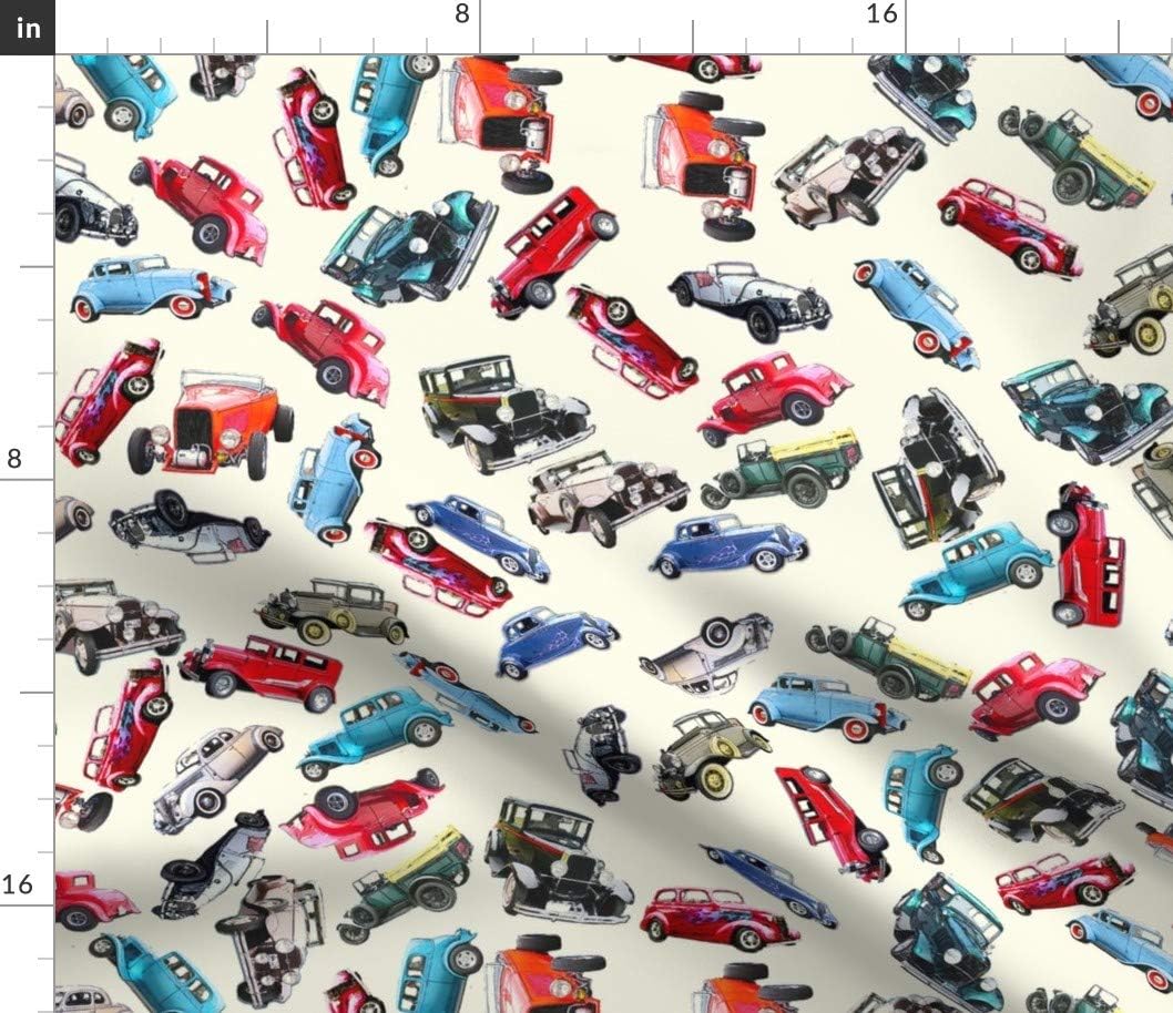 Spoonflower Fabric Ditsy Vintage Cars Masculine Scattered