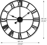 HAITANG Vintage Large Wall Clock 60cm Silent Battery Operated Black Roman view 5