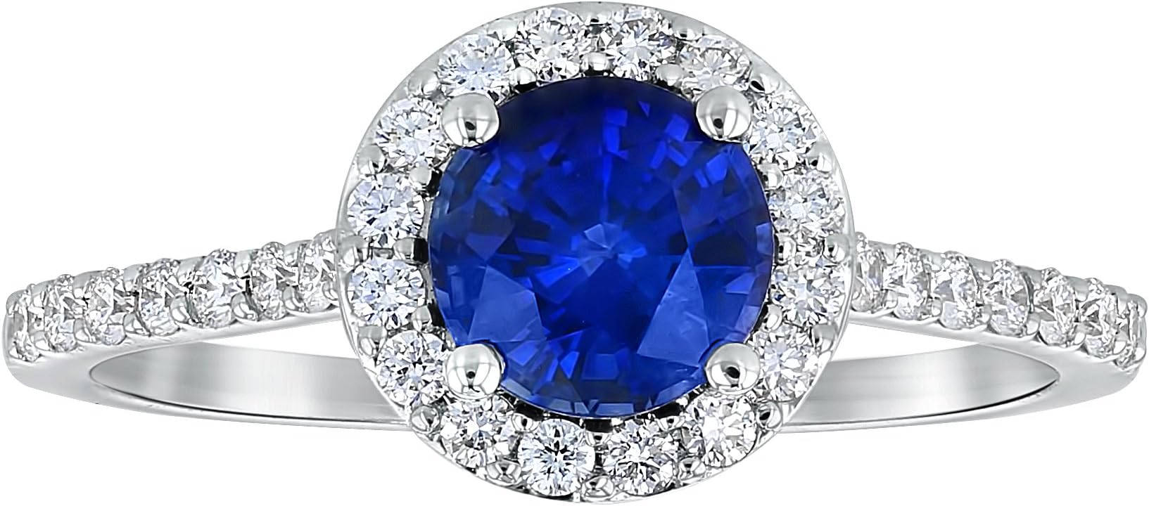 14K White Gold Round Halo Natural Blue Sapphire and Diamond Engagement Ring (1/3 cttw, H-I, I1)