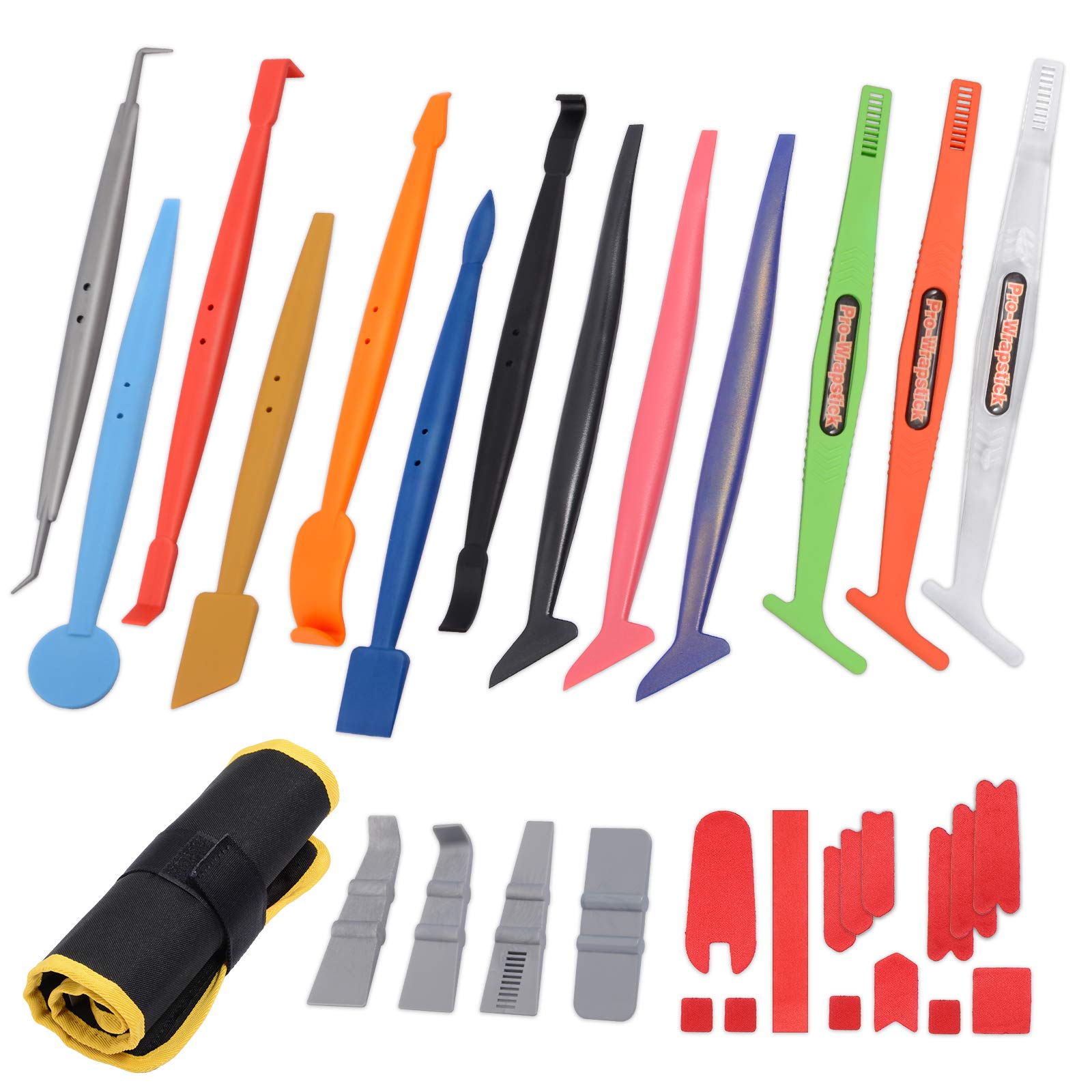 Ehdis Vehicle Body Film Window Wrap Tool Kit, Vinyl Sticks with Magnets for Curve or Gap Reaching, Added Mini Squeegees, Microfiber Felts, Storage Bag