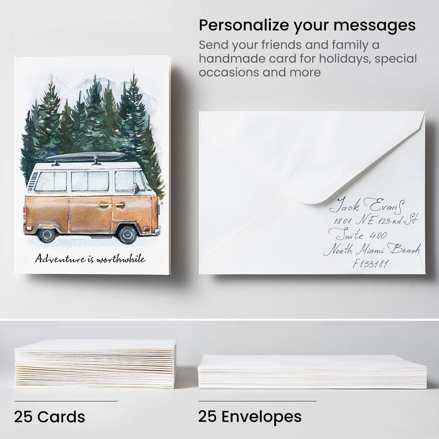 Arteza Blank Watercolor Cards with Envelopes, 5x6.875 Inches, Set of 25, Heavyweight, 140 lb, 100% Cotton Watercolor Postcards for Thank You Notes, Invitations & Greeting Cards : Office Products