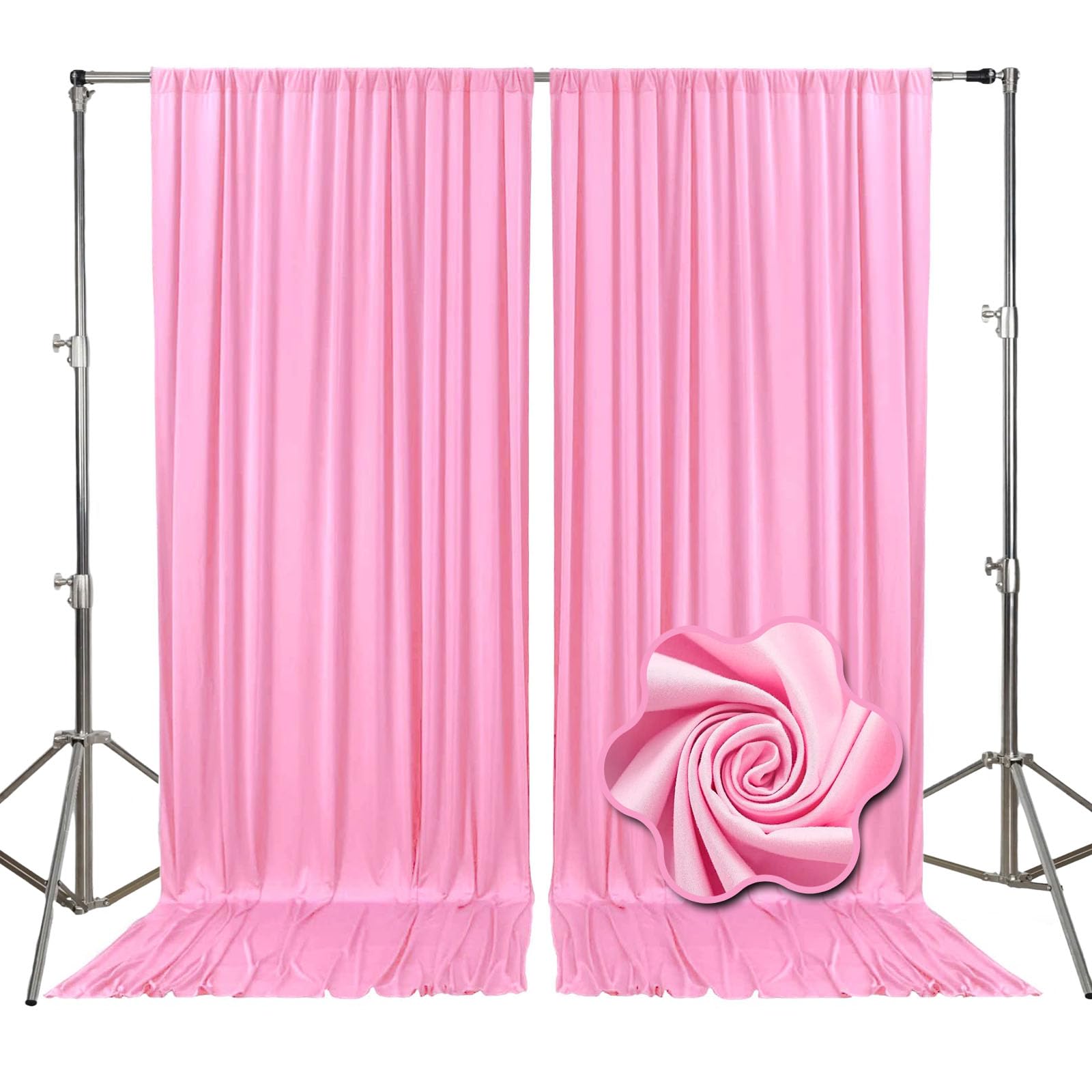 Photo 1 of 10ft x 10ft Pink Backdrop Curtains for Parties, Fabric Satin Background Curtain with Rod Pockets for Weddings, Birthday, Baby Shower, Photography, Graduation Party Backdrop Drapes, 2 Panels