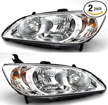 Amazon Com For Honda Civic Civic Hybrid Headlight 2004 2005 Driver And Passenger Side Headlamp Replacement Automotive