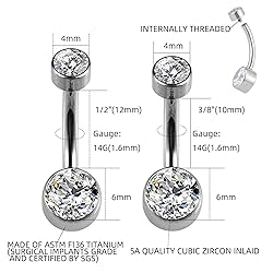 FINE4U Titanium Belly Button Rings 14G 12mm - ASTM