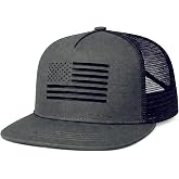 BROMZ Kids Youth American Flag Trucker Hat Flat Bill, Breathable Mesh Back Snapback Baseball Cap for Boys Girls 5-15 Years