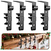 Acrridi Stocking Hangers for Mantel,8 Pcs 2 in 1Adjustable Christmas Stocking Holder,No-Drill, Easy to Install Garland Hanger for Christmas Decorations,Fits 0.1”-3.5”Mantles (Black, 8)