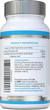 Swiss BioEnergetics Evening Primrose Oil 1000mg 90 Capsules Vegan view 3