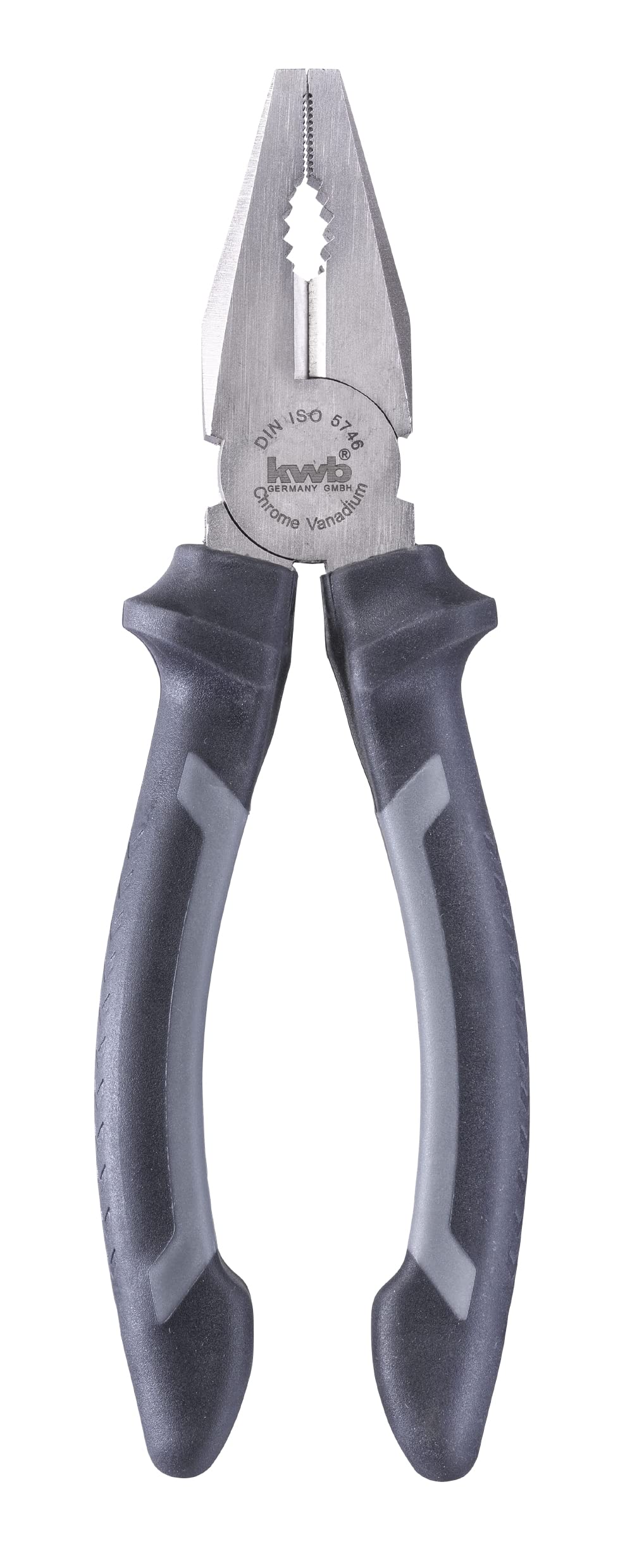 kwb Combination Pliers in 180 Mm, With 2-Component Handle With Hand Protection, Durable, Made Of Cv Steel, Satin Finish, With Hardened Cutting Edges, Gripping Zone, Complies With Din Iso 5747