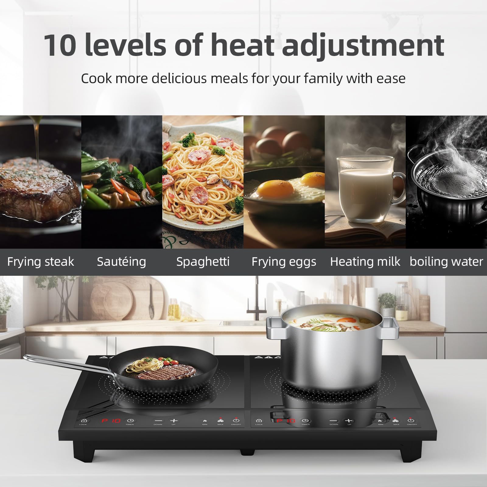 Double Induction Cooktop,Zopehan Portable Induction Cooker with 2 Burner Independent Control,Ultrathin Body,10 Temperature,1800W-Multiple Power Levels,3 Hour Timer,Safety Lock