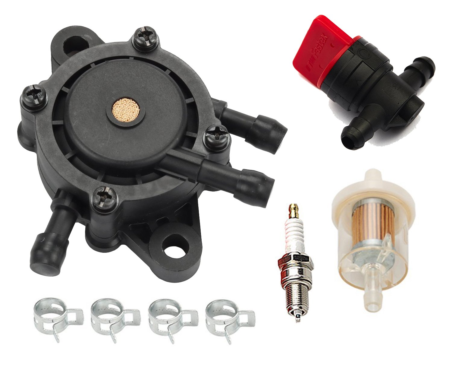 OxoxO 16700-Z0J-003 Fuel Pump Fuel Filter Spark Plug Compatible with Kawasaki 49040-7001 Briggs and Stratton 808656 491922 EB11000 EN2000 EN2500 Generator GC135 GC160 GC190 GX610 GX620 Engine