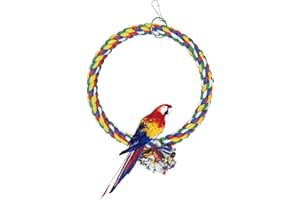 WishLotus Bird Swing, Cotton Rope Swing with Bite Resistance Perches for Parakeets, Budgie, Cockatiels, Conures, Finches - Boredom Breaker (18cm, Cage Hanging)
