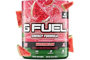 G Fuel Watermelon Energy Drink Powder, Pre Workout Caffeine Mix for Gaming, Sugar Free Focus Amino, Vitamin + Antioxidants, 9.9oz (Watermelon, 40 Servings)