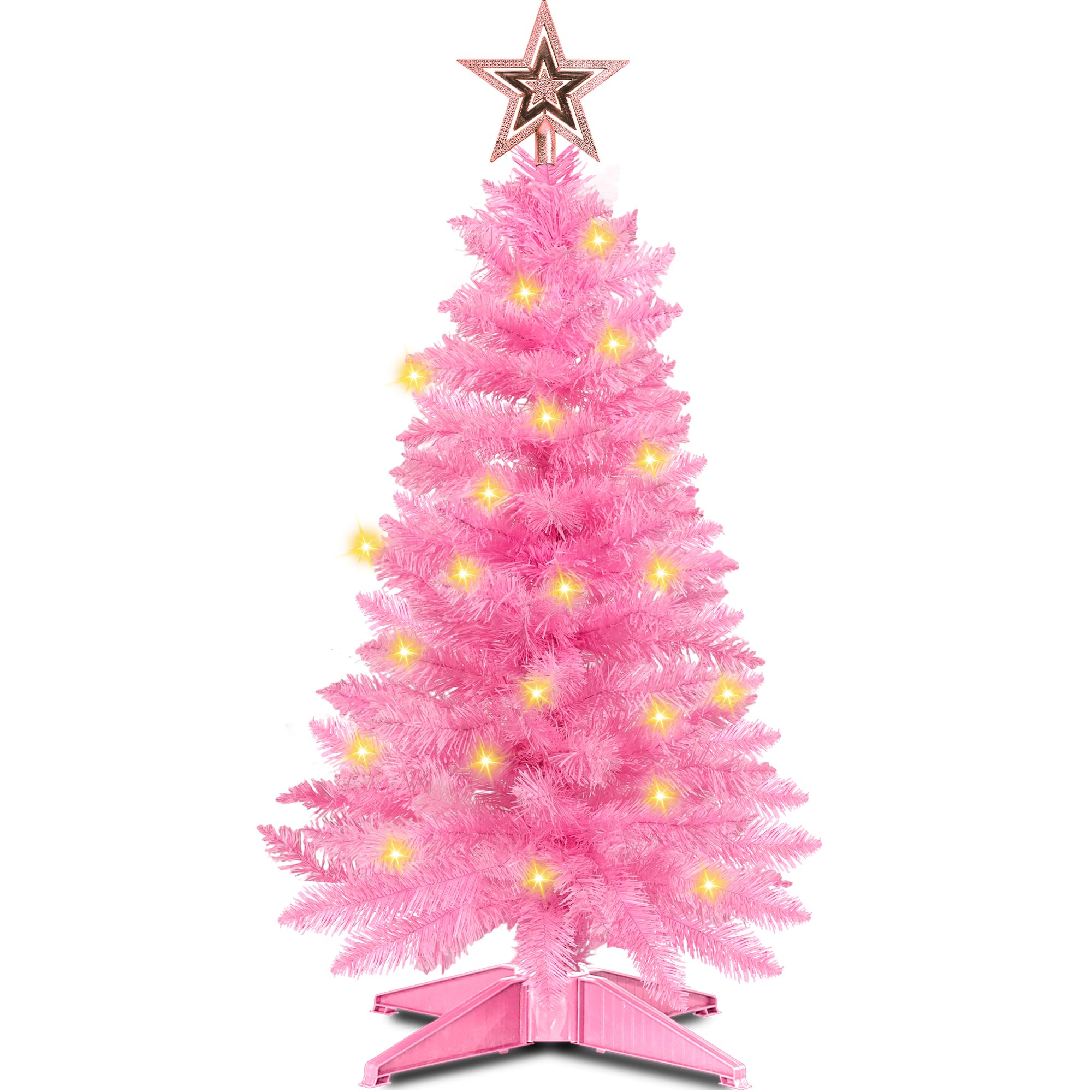Photo 1 of 3 Feet Pink Christmas Tree with Lights, 8 Modes Timer 50 Warm White Lights Battery Operated Small Artifical Full Christmas Tree for Home Indoor Office Tabletop Xmas Holiday Decorations