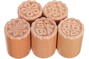 DECOMELODY 5pcs Wooden Dessert Stamps Sushi Printing Cake Decoration Tools 3.5cm Embossed Baking Molds for DIY