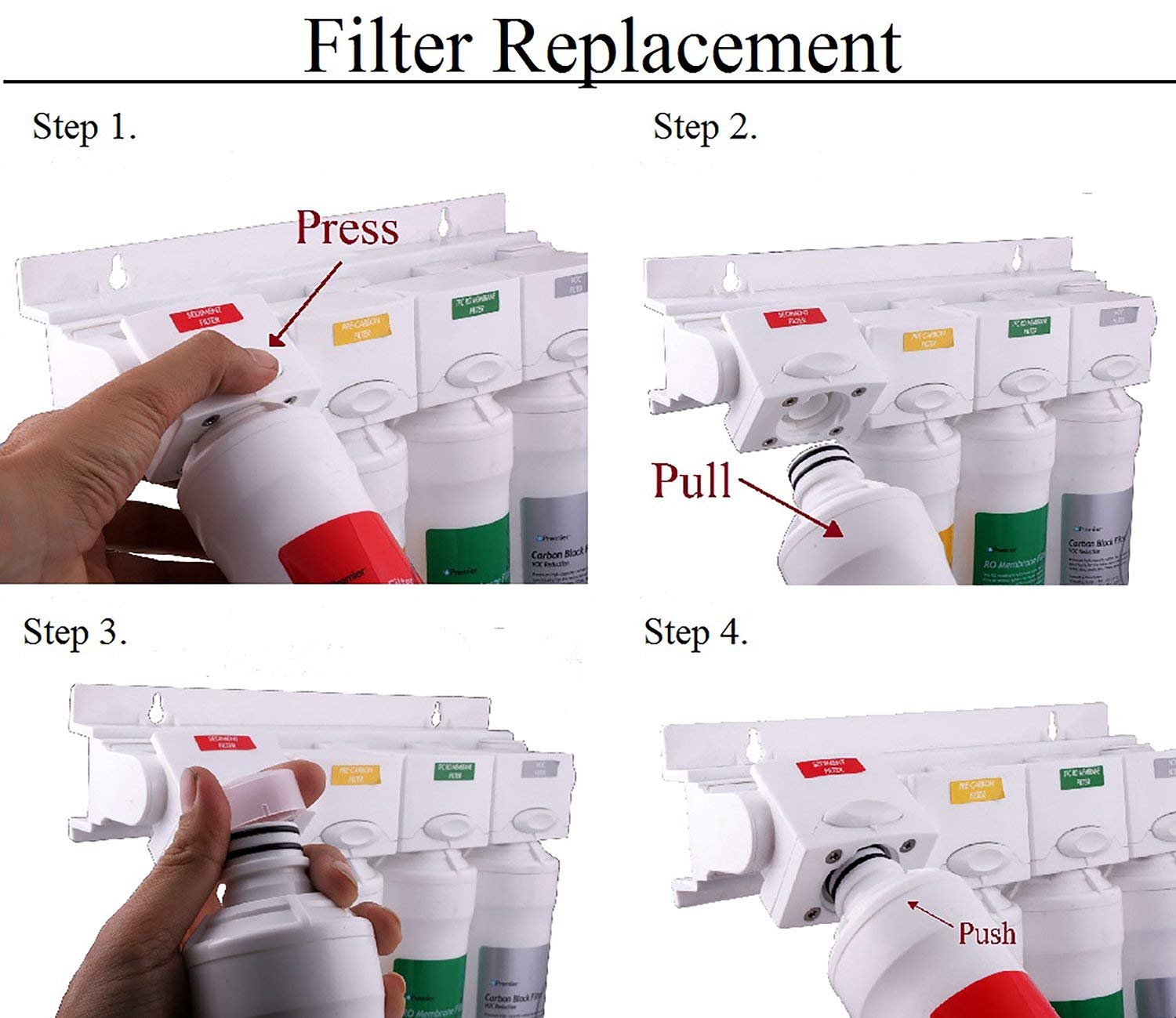 Watts Premier RO Pure Plus VOC 4 Stage Reverse Osmosis System Module with Built-In Check Valve Shutoff, Four Easy Push Button Filters, Sediment Filter, Carbon Block Filter, VOC Filter, Membrane
