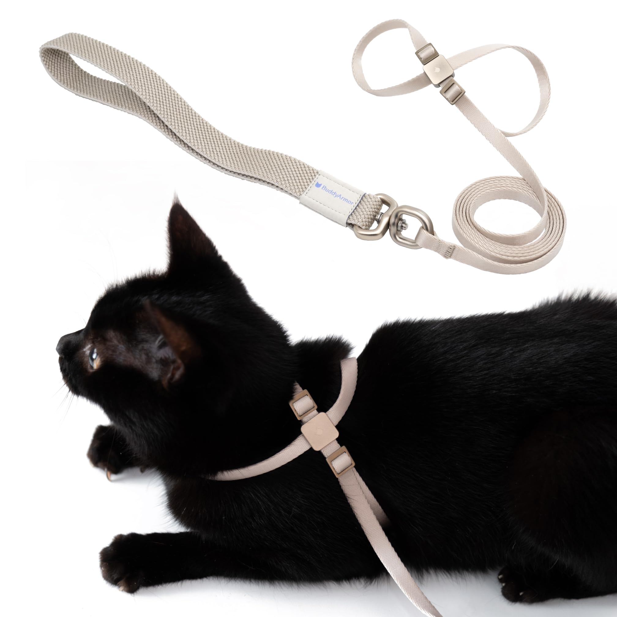 BuddyArmor Escape Proof Cat Harness and Leash 2-in-1, Anti-Choke Soft Adjustable Lightweight Cat Walking Lead - Undetachable Leash Harness Anti-Escape for Kitten Small Large Cats (Beige) — image 1