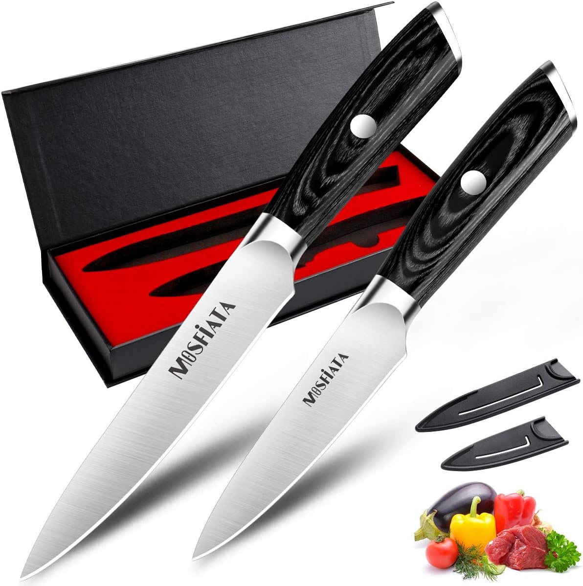 MOSFiATA 2pcs Kitchen Knife Sets, 5” Sharp Chef Knife Small Chopping Cooking Knife 3.5” Fruit Paring Knife