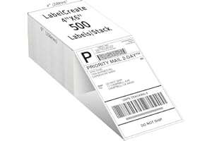 LABELCREATE 4x6 Thermal Labels for Shipping Label Printer, 500 Fanfold Shipping Package Labels, Perforated White Mailing Label, Commercial Grade, Fully Compatible with POLONO, MUNBYN Thermal Printer