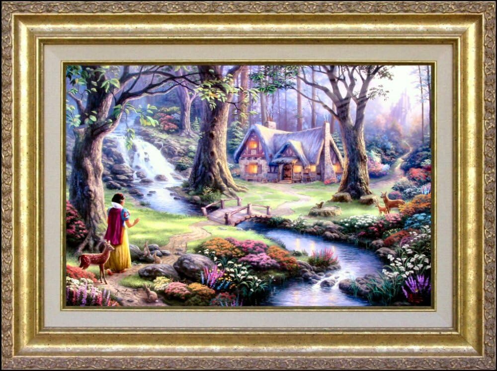 Snow White Discovers The Cottage (Timeless Disney Moments I) Thomas Kinkade Framed 12x16 Classic Canvas (Gold)