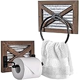 Autumn Alley Farmhouse Toilet Paper Holder and Rustic Towel Holder Set, Wall Mount, Rustic Wall Toilet Paper Holder and Bathroom Hand Towel Holder Decor, Wooden Brown
