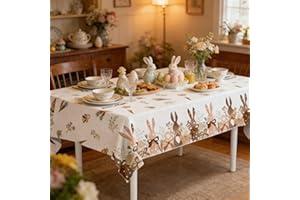 Easter Tablecloth 86x51 Inch, Vintage Style Bunny Eggs Carrots Floral Print Disposable PE Table Cover for Rustic Spring Dinne