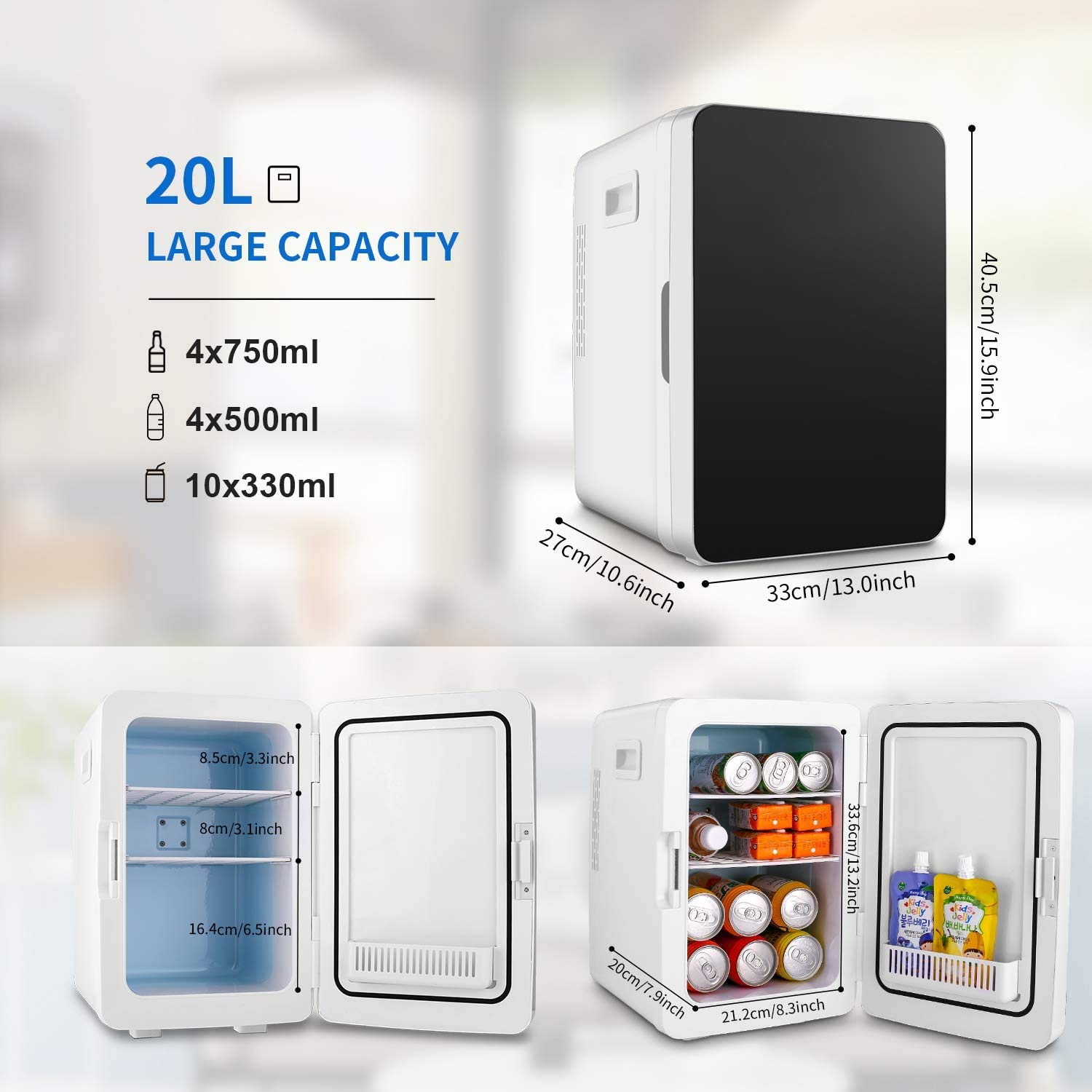 20L Mini Fridge, Mini Freezer, Large Capacity Compact Cooler and Warmer with Digital Thermostat Display and Control Temperature, Single Door Mini Fridge Freezer for Cars, Road Trips, Homes, Offices