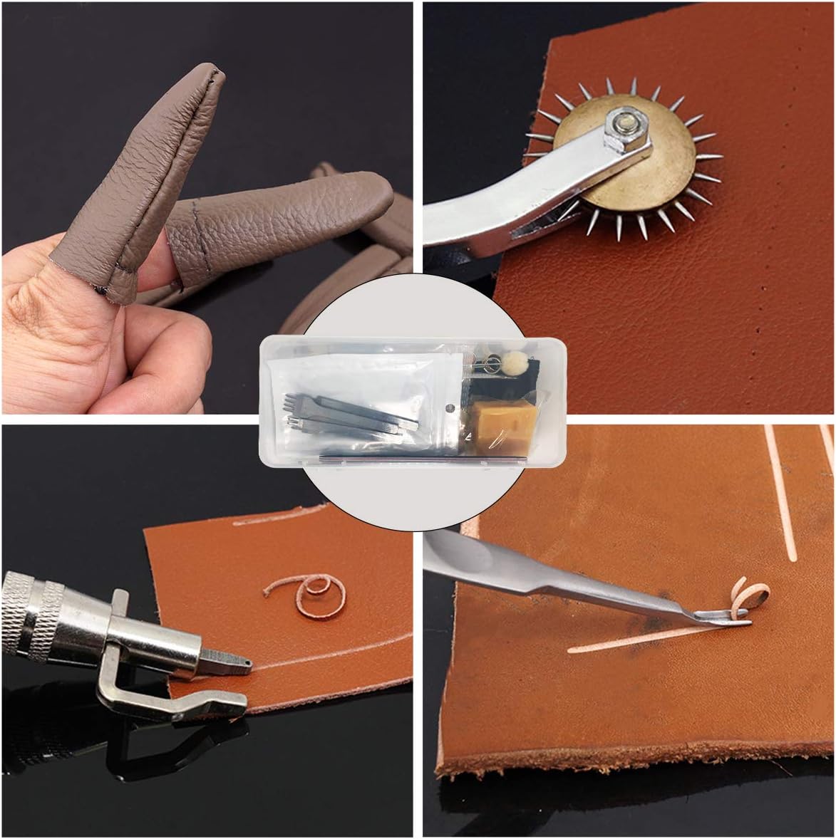 Leather Crafting Tools and Supplies: 26 Pieces Leather Working Tools Set with Groover Awl Waxed Thread Thimble Kit for Stitching Punching Cutting Sewing Leather Craft Making