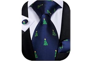 DiBanGu Mens Christmas Ties for Vacation Silk Festive Necktie and Pocket Square Cufflinks Set with Gift Box Holiday Xmas Tie