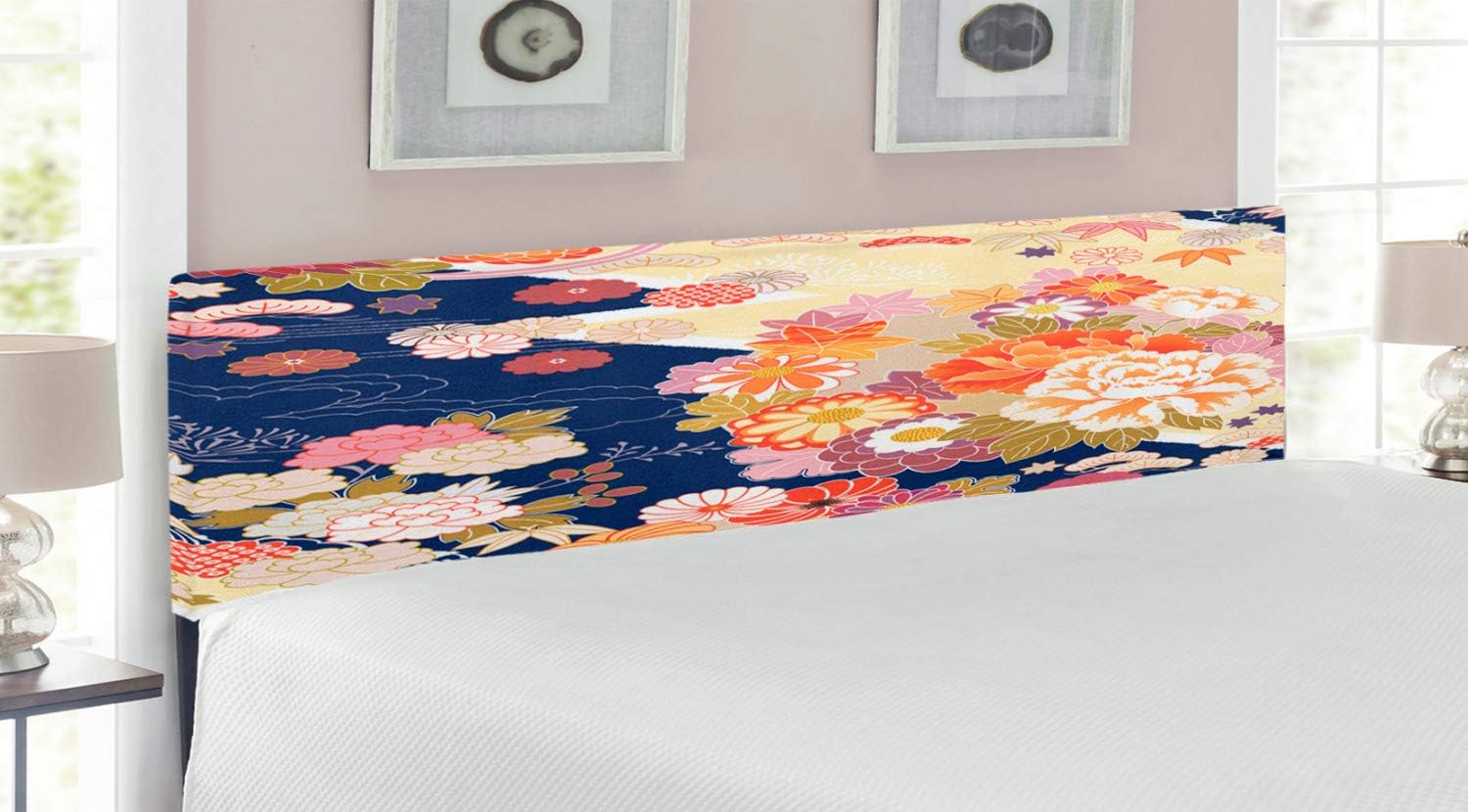 Ambesonne Japanese Headboard, Traditional Kimono Motifs