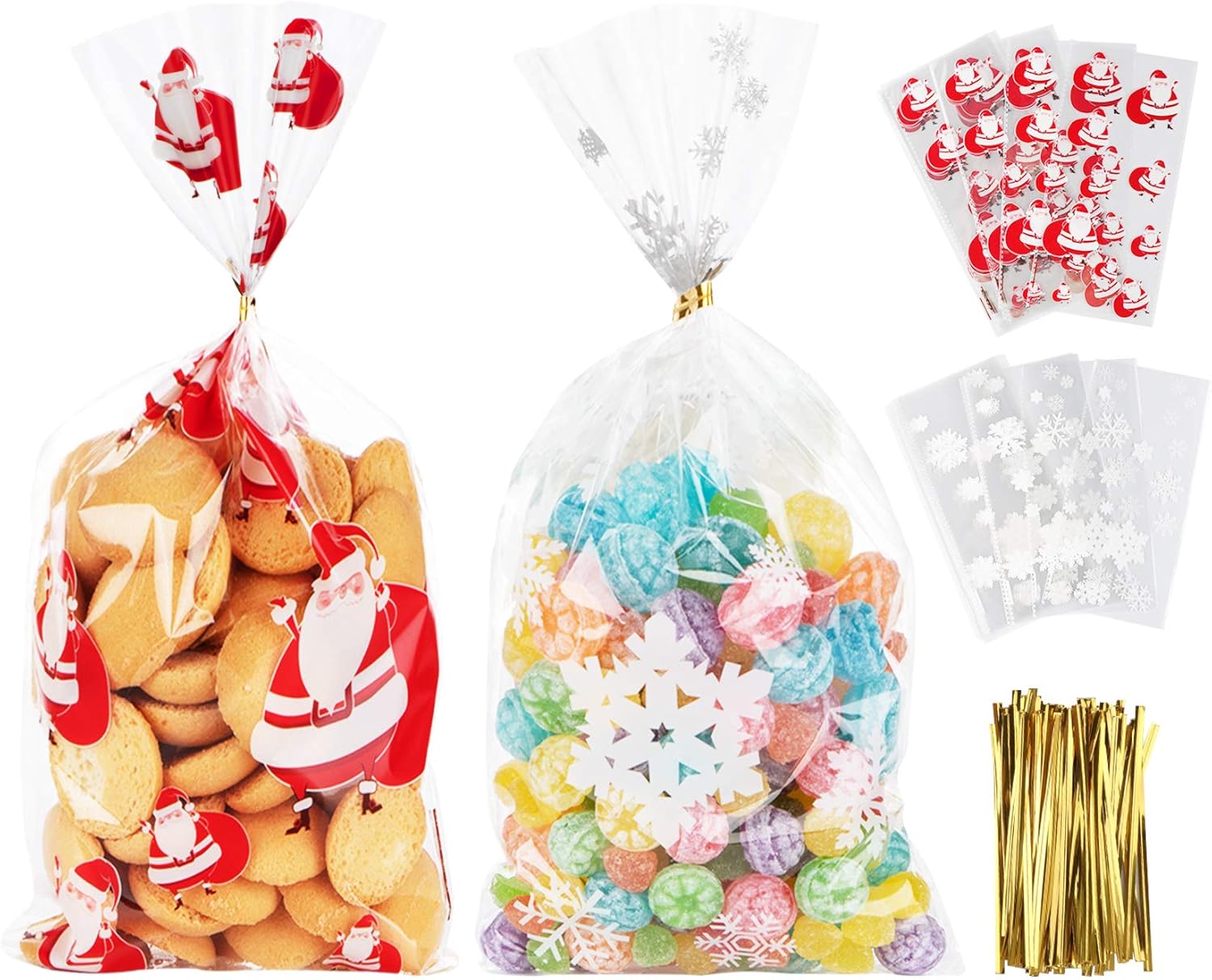 ilauke 120pcs Sacs à Bonbons de Noël Pochette à Biscuits avec Unique Party Cellophane Père Noël