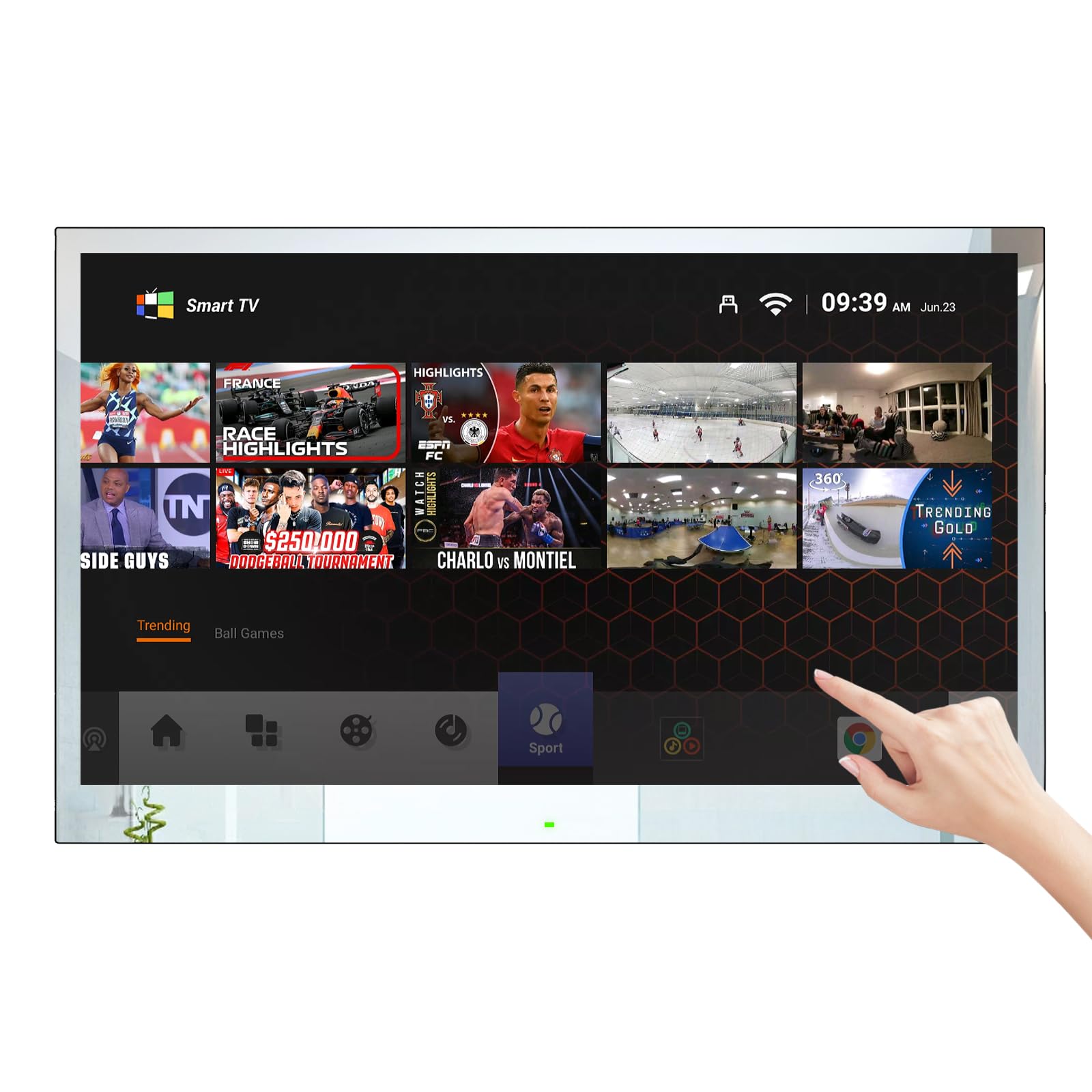 Soulaca 32 inches 4K Touchscreen Android Bathroom Mirror LED Smart TV IP65 Waterproof UHD WiFi Bluetooth Frameless ATSC SPA Hotel 2025 Model