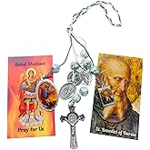 St Benedict and Saint Michael Home Protection Door Hanger with Colorful Beads and Two Prayer Card Set