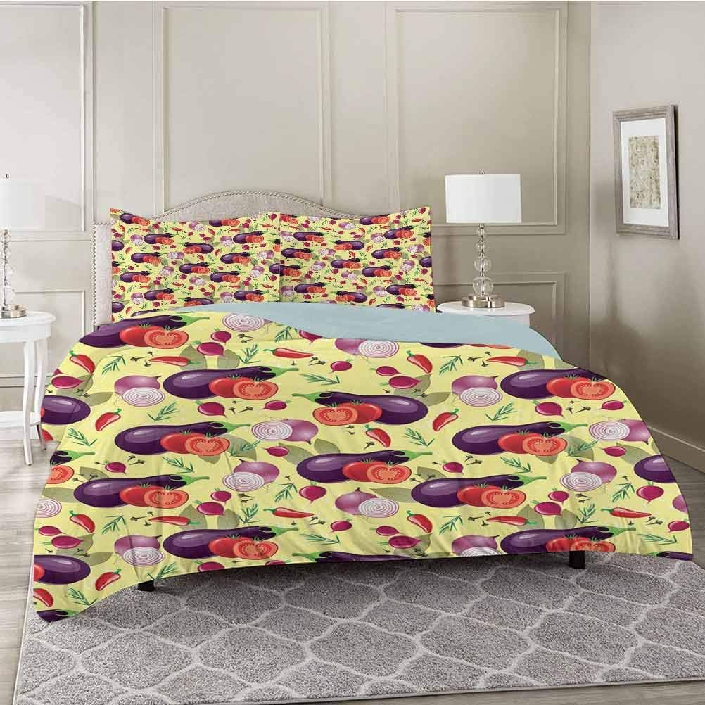 YUAZHOQI Eggplant Duvet Cover Sets Eggplant Tomato Relish Onion Going