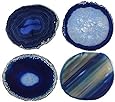 Natural Sliced Dyed Agate Coaster with Rubber Bumper Set of 4 (Q.1 Blue, 3-3.5"), By JIC Gem