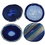 Natural Sliced Dyed Agate Coaster with Rubber Bumper Set of 4 (Q.1 Blue, 3-3.5"), By JIC Gem