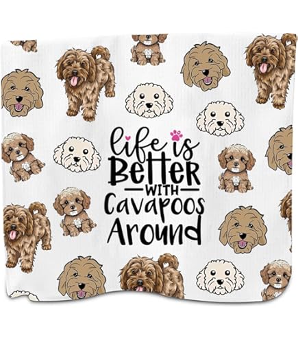 Cavapoo Kitchen Towel - Life Is Better With Cavapoos Around Dog Lover Gift Dish Towel