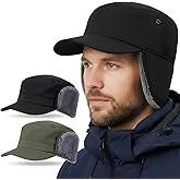 Jeere 2 Pcs Men's Waterproof Winter Hat with Visor Warm Earflaps Winter Trapper Hat Fully Lined Faux Fur Baseball Cap