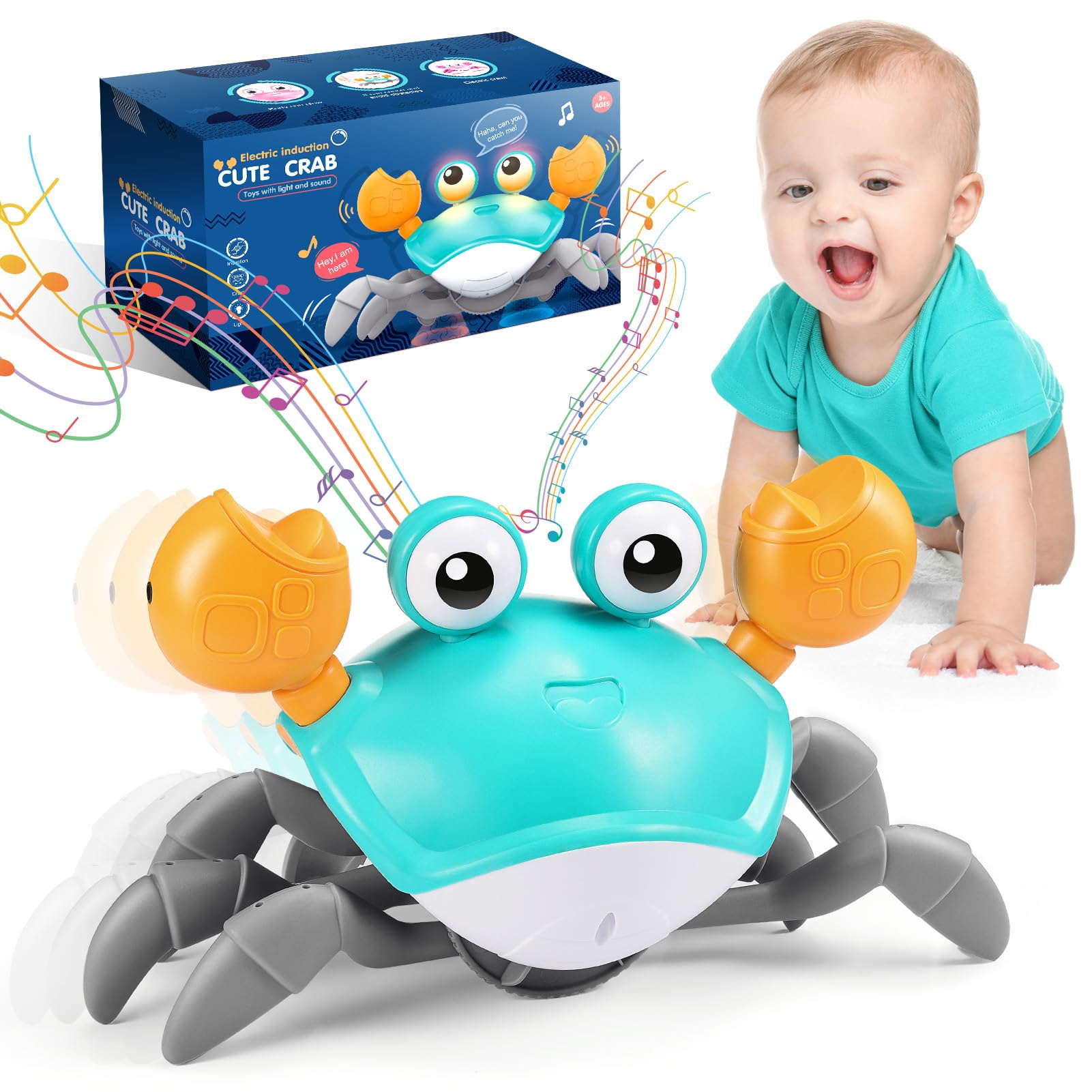 Veopoko Crawling Crab Toy - Baby Sensory Toy for 0-12 Months - Gifts for 1-4 Year Old Girls and Boys - Montessori Toys for Babies and Kids