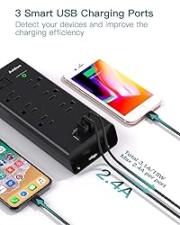 Power Strip Surge Protector, Addtam 6 Outlets and 3