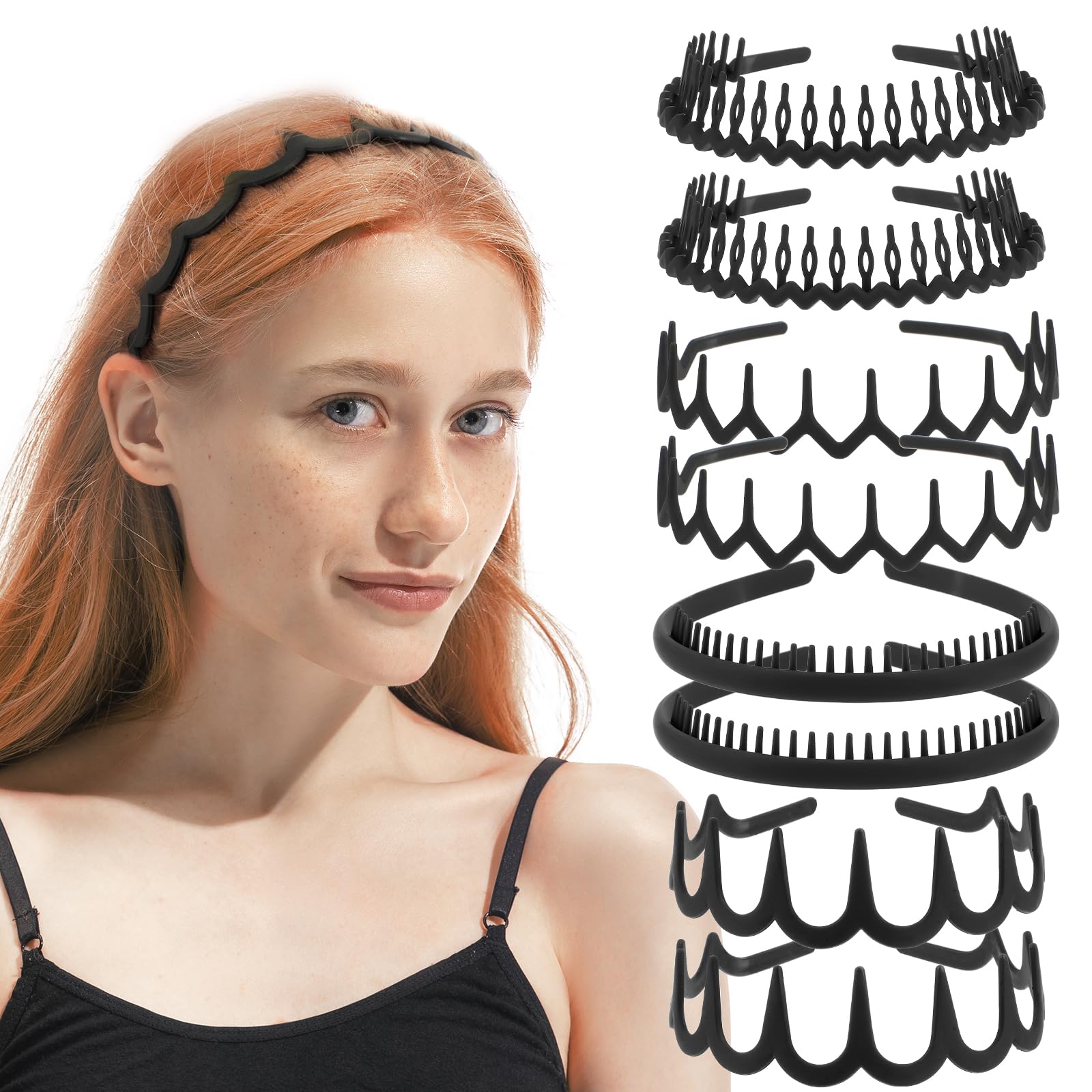 8Pcs No Slip Plastic Headbands Teeth Skinny Hair Hoops Comfort Wavy Shape Comb Thin Hairbands Effortless Hair Accessories for Women Men Teen Girls Decorations Styling Outdoor Sports