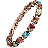 Feraco Pure Copper Bracelets for Women, Ultra Strength Magnetic Bracelet with 3800 Gauss Magnets & Natural Turquoise & Stones, Adjustable, Jewelry Gift