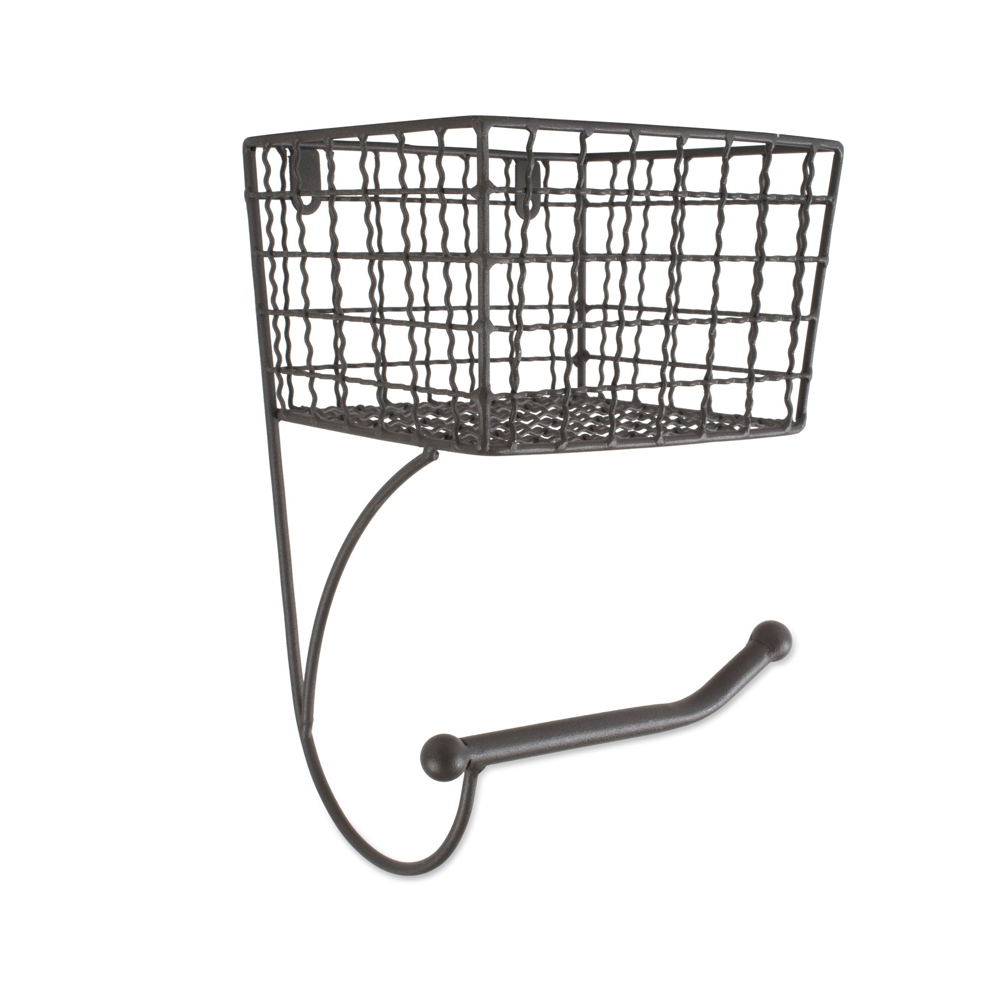 DII Rustic Roll Dispenser with Storage Basket for Bathroom, Stainless Steel, Gray, Toilet Paper Holder
