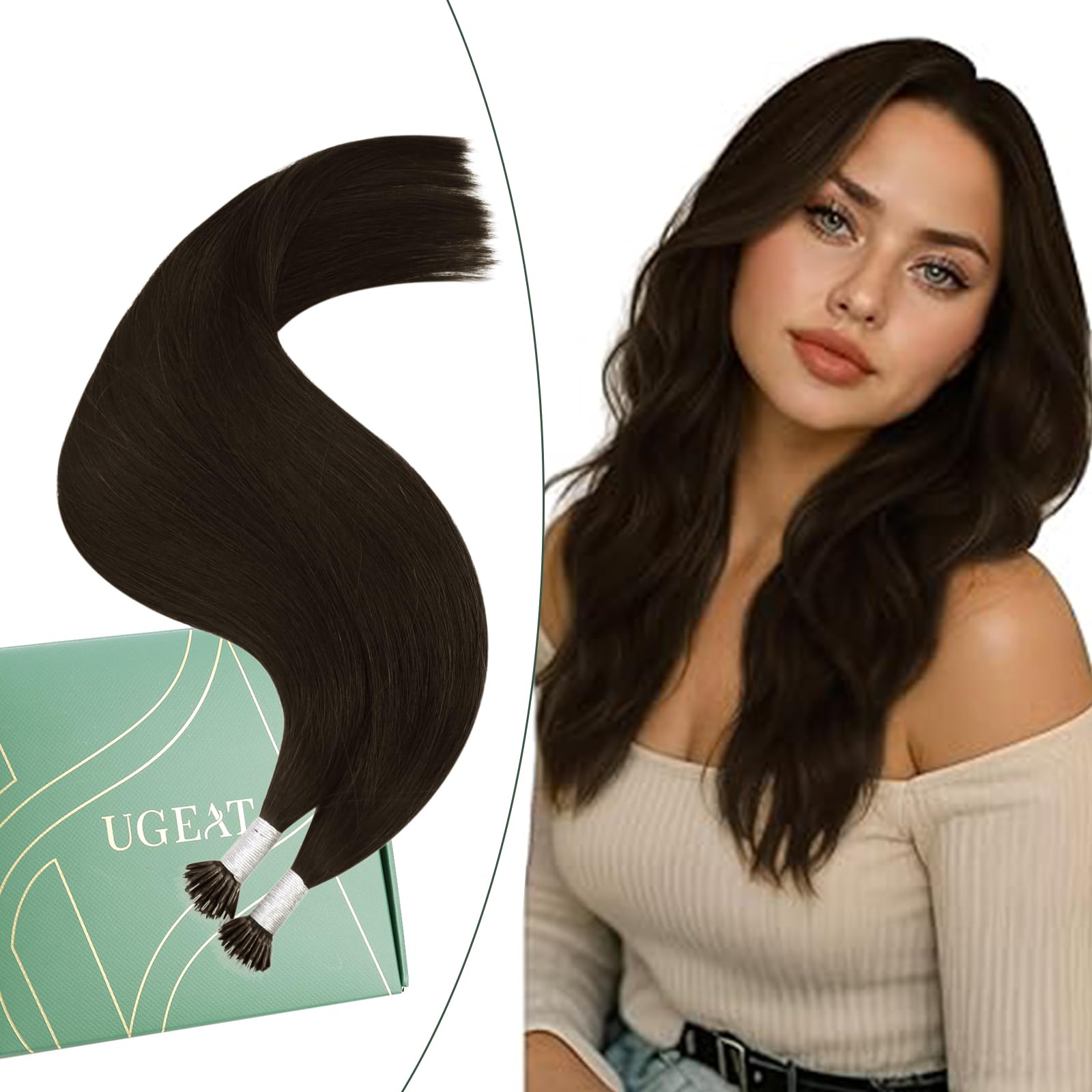 Ugeat Chocolate Brown Nano Hair Extensions Human Hair 16 Inch Dark Brown Nano Ring Hair Extensions Real Human Hair Nano Bead By Cold Fusions No Damage for Women 50G 50S — image 1