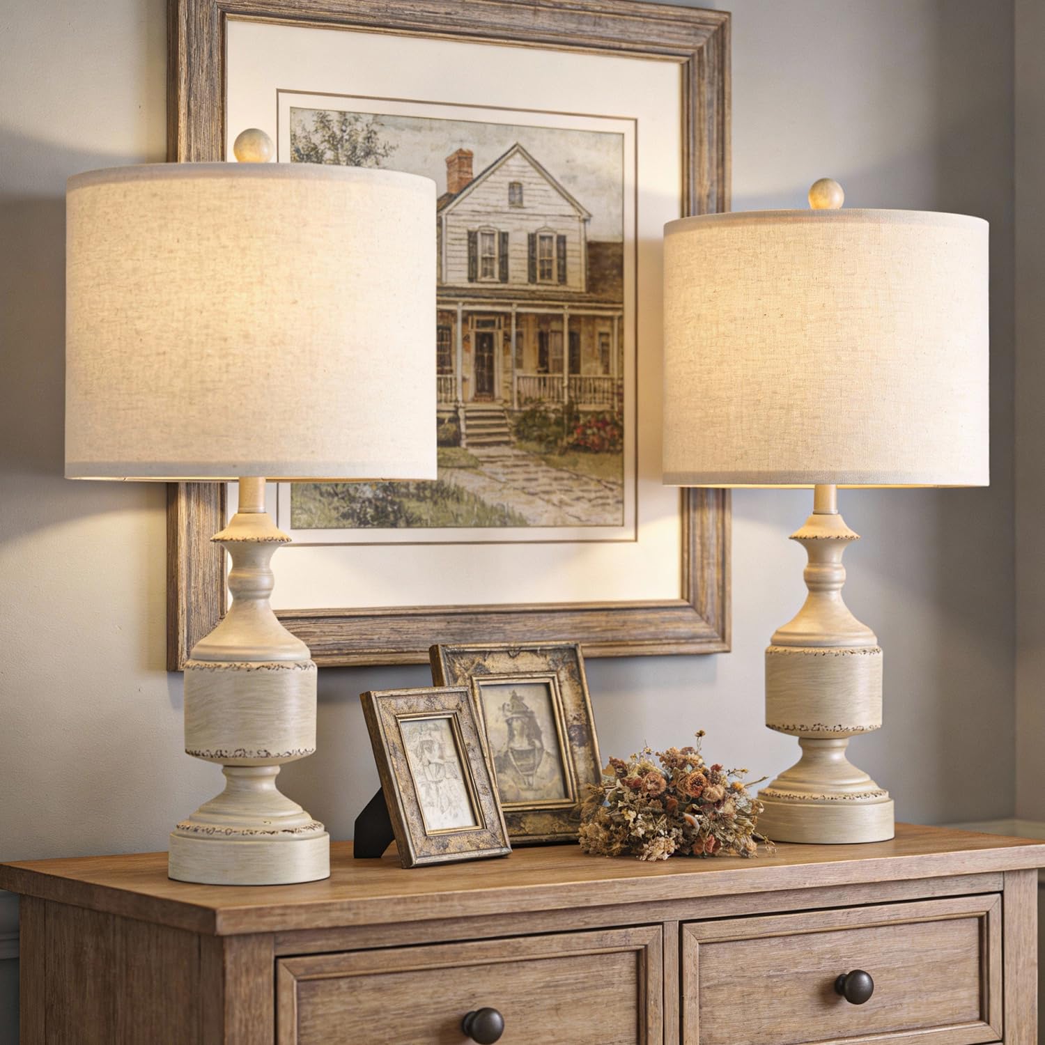 Photo 1 of BOBOMOMO White Lamps Set of 2-20.5" Antique White Bedside Lamps for Nightstand, Vintage Farmhouse Lamps for Entryway & Guest Room, Ideal for Small Spaces, Room Lamps for Bedroom