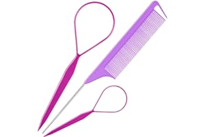 TsMADDTs 3Pack Hair Loop Tool Set with 2PCS French Braid Tool Loop 1PCS Rat Tail Comb Metal Pin Tail Braiding Comb for Hair Styling, Purple