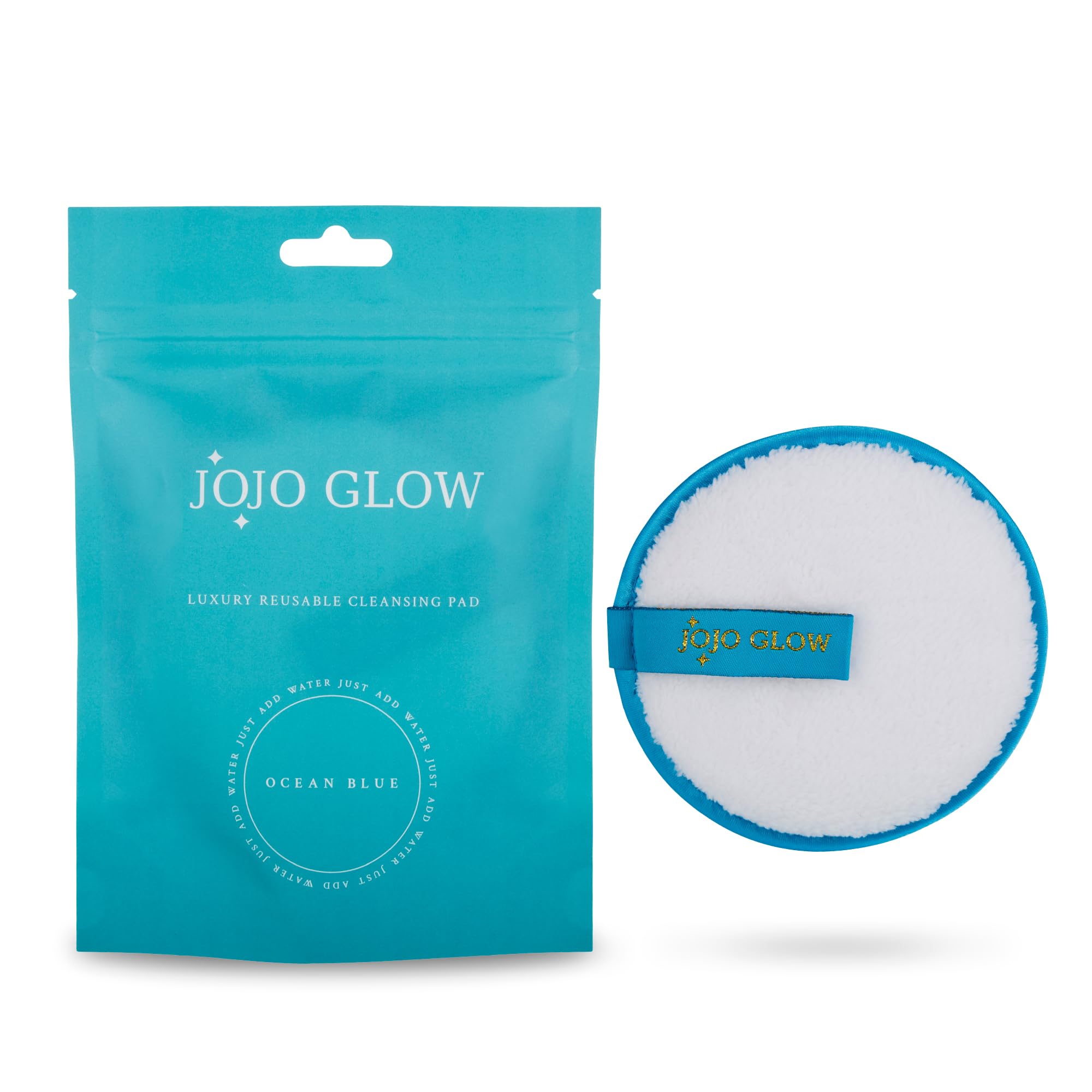 JoJo Glow Reusable Makeup Remover Pads (Pack of 1), Ocean Blue – Microfibre Facial Cloths | Sustainable, Cruelty-Free, Chemical-Free Eye Makeup Removal with Water Only