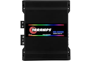 TARAMP'S Taramps HD 3000 2 Ohms Black RGB 1 Channel Amplifier 3000 Watts RMS Digital, 108 RGB Effects, Crossover, Low/High Pass, Bass Boost, Car Audio System, Monoblock Full Range, LED Monitor Indicator, HD 3k
