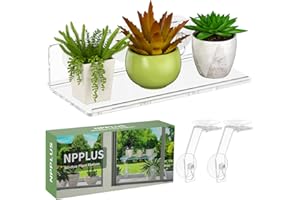 NPPLUS Acrylic Suction Cup Shelf, Tool Free Window Plant Shelves With Legs, 12 Inches Clear Acrylic Indoor Ledge Garden Stand with for Growing Herbs, Microgreens, Succulents,Etc.(1 Pack)