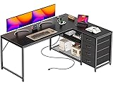PRAISUN 53" L Shaped Desk with Power Outlets and